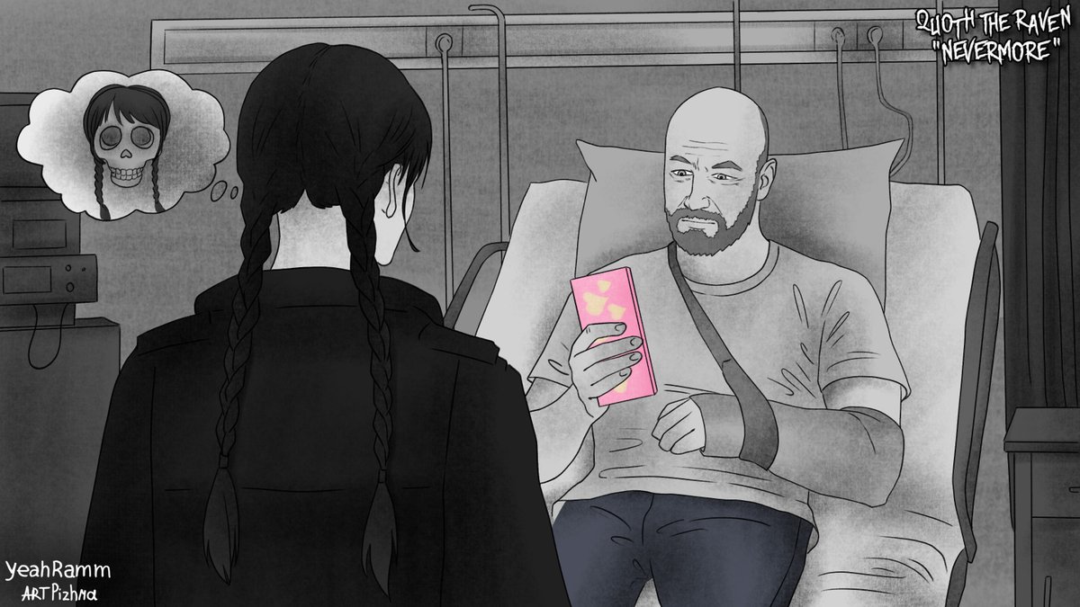 yeahRamm's tweet photo. Art to Chapter 26, "The half." 

Rolling his eyes, Donovan takes the bag with his good hand and pulls out some fruit... and then, to Wednesday's horror, a heavy pink bar of chocolate. 

Art by @APizhma.   

#WednesdayNetflix #Weyler #WednesdayxTyler

https://t.co/mMu5Lif6ny https://t.co/ZHDRr6w8UY