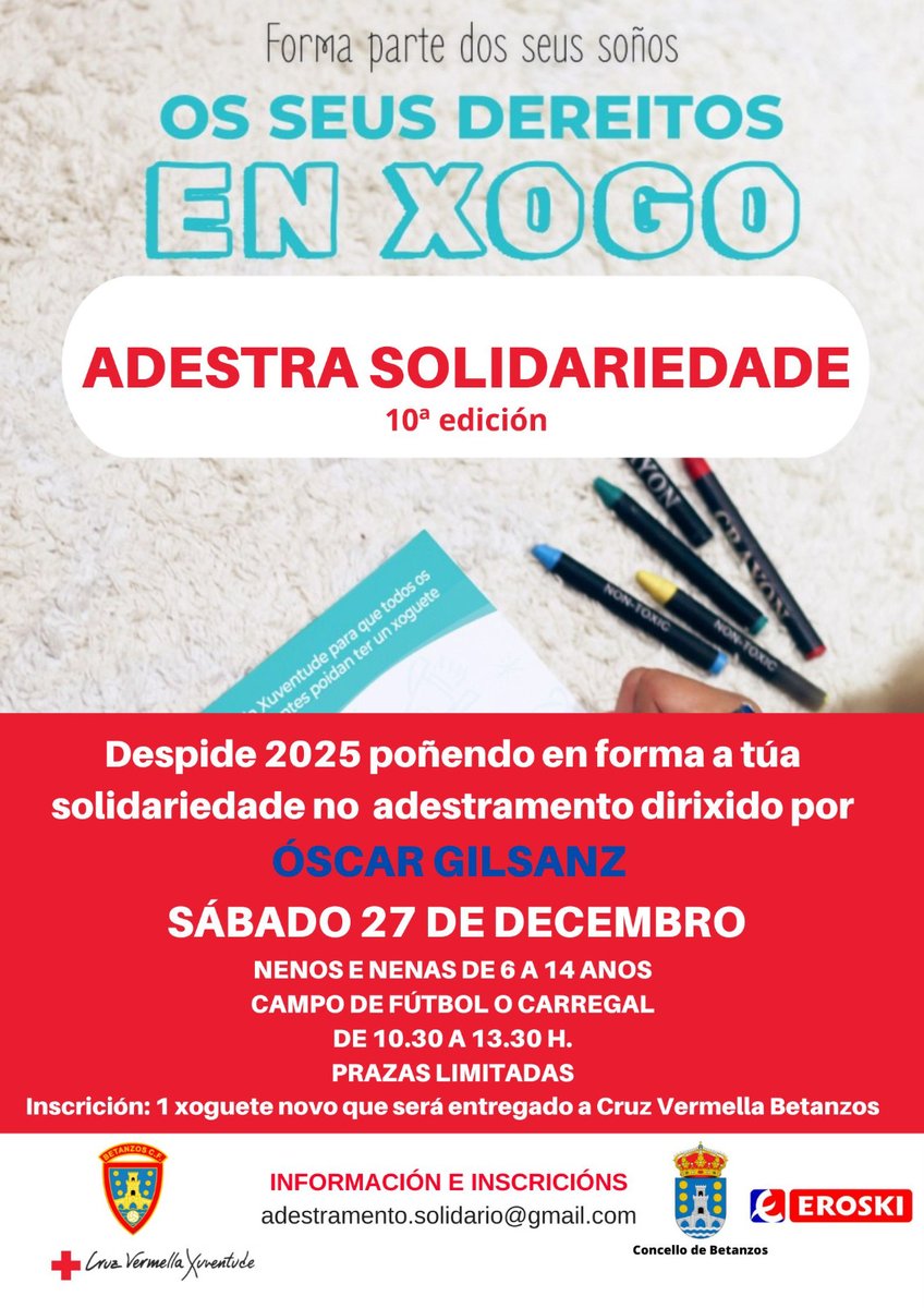 Chega a 10ªedición do ADESTRA SOLIDARIEDADE. Nenos/as e adestradores/as  podedes participar nun adestramento diferente e solidario o Sábado 27. Só precisas traer un regalo q se recollerá ese mesmo día no Carregal. Reserva a tua praza. #AdestraSolidariedade #NingunNenoSenXoguete