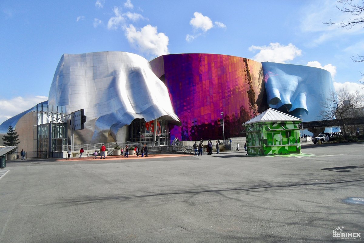 The legendary architect, Frank Gehry, passed away earlier this month.
Here is his Museum of Pop Culture, Seattle. Our ColourTex® Red Mirror (no longer produced) and Gold Granex™ M1A were used along with other alloys to create this iconic building.
rimexmetals.com/sectors/archit…