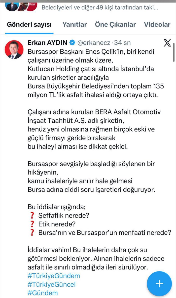 Olay şu <a href="/erkanecz/">Erkan AYDIN</a> Erkan Aydın haber sitesi yerine,1 dk yanlışlıkla kendi hesabında paylaşıyor.Aslında hem <a href="/mustafabozbey/">Mustafa Bozbey</a> e hem de <a href="/EnsCelik16/">Enes Çelik</a> başkana saldırıyor.

Eskiden yeliz kod adlı hesap gibi olmuş kısacası.Yakışmadı Erkan Bey.Varsa aslı yürekten ve açıktan olur bu işler.