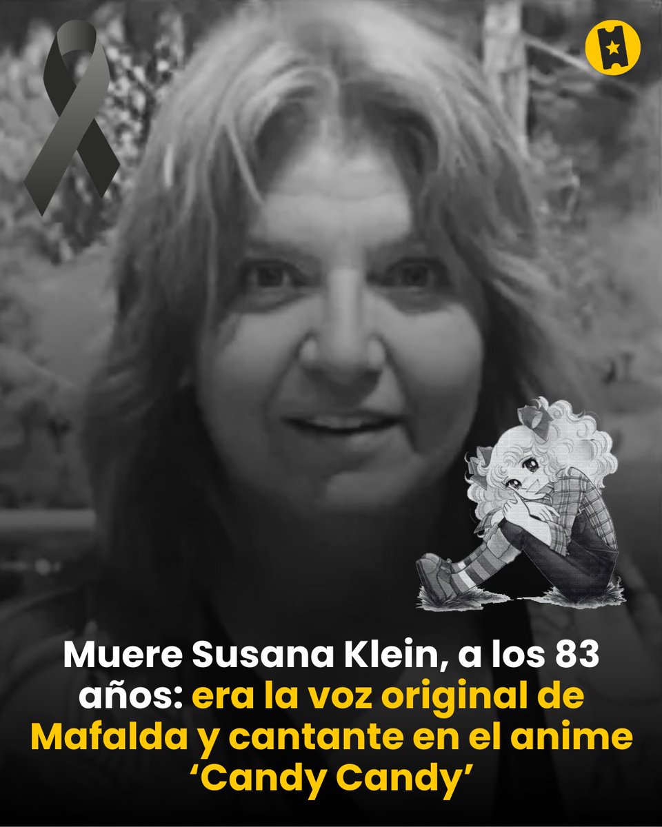 Muere Susana Klein, la voz original de Mafalda y la cantante del icónico opening de 'Candy Candy'. La actriz argentina falleció a los 83 años. 🕊️
sensacine.com.mx/noticias/notic…