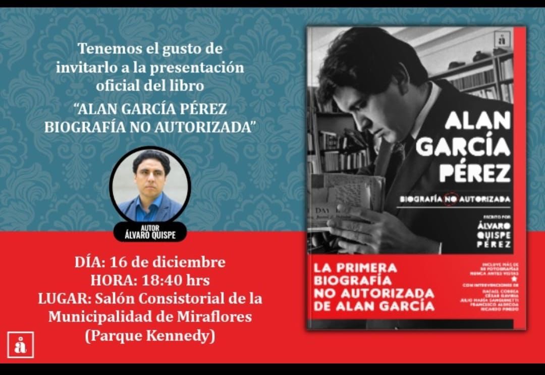 Esta noche Álvaro Quispe presenta su libro sobre Alan García.
