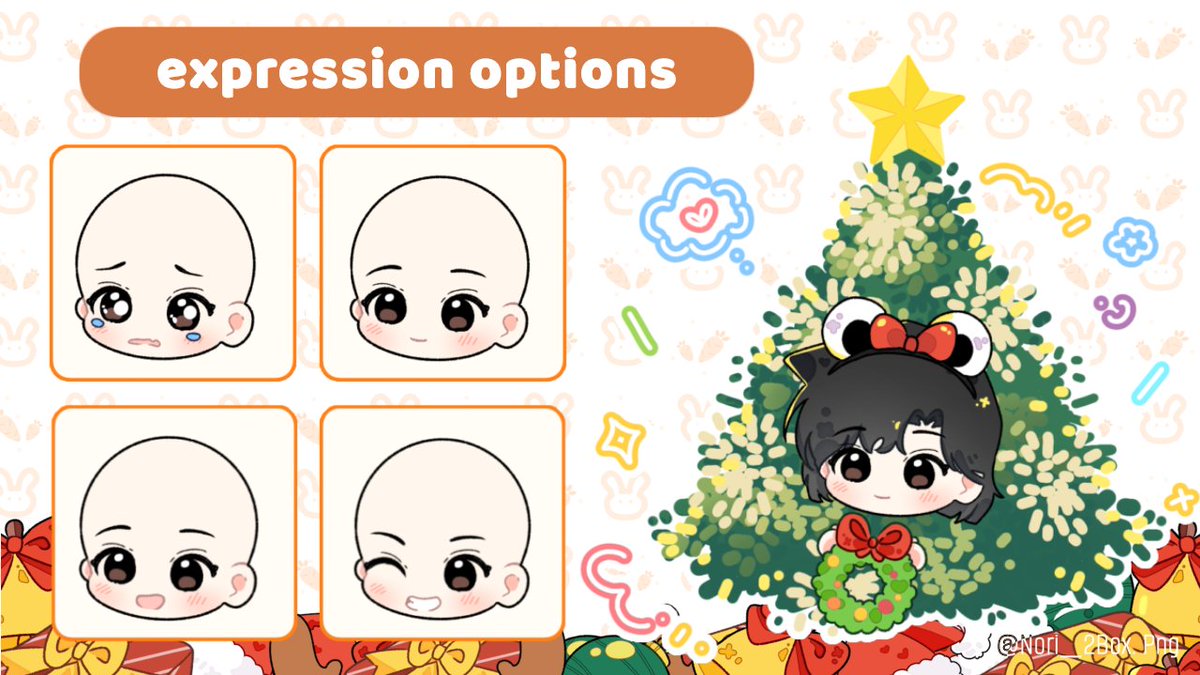NoRi_2Box's tweet photo. 🍑 New YCH Template ✦ Chibi Christmas Tree! 

🧩 P2U chibi template with various gift options and accessories, along with many different expressions. 
• Includes PNG file • Permitted for personal and commercial use 
Vgen: https://t.co/NztuGNwLBW … #VGenComms #Commission #Base https://t.co/niog0boEgl