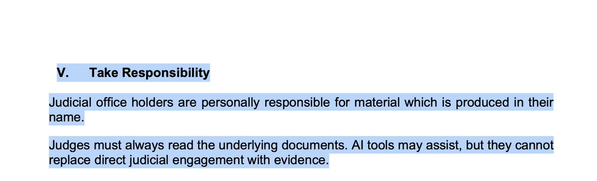 To the genius who responded “What is needed is some firm guidance to all parts of the profession about the use of AI”: existing guidance to judges on use of AI already covers that. See screenshot. The issue appears to be failure to follow the guidance, not that it doesn't exist.