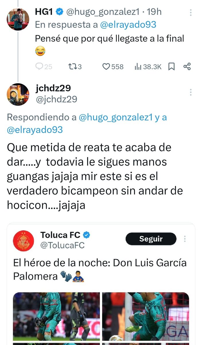 Nos diste la razón <a href="/hugo_gonzalez1/">HG1</a> tanto así que bloqueaste los comentarios...gracias  al portero BI CAMPEÓN Luis Garcia  quedo campeón el toluca...tanta desconfianza generas que te tuvieron que sacar para poder ganar....esta demostrado que en los momentos importantes te hachicas