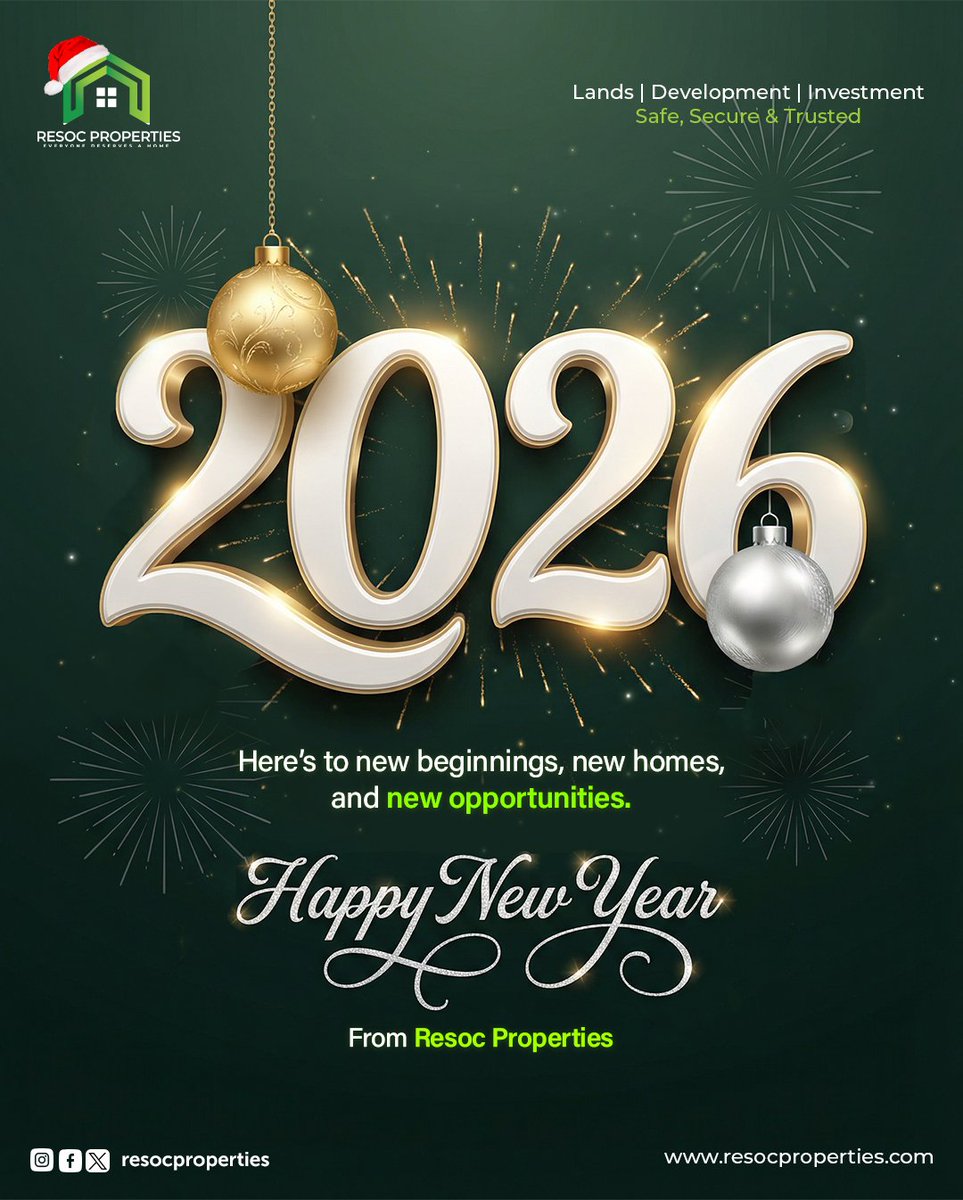 resocproperties's tweet photo. Here’s to a fresh start, new chapters, and the limitless possibilities that await in 2026. From our home to yours, Happy New Year. May it be filled with hope, harmony, and moments that truly feel like home. 🏡🌟

#NewYear2026 #NewBeginnings #SweetHome #FreshStart #Opportunities https://t.co/emfXa0zalN