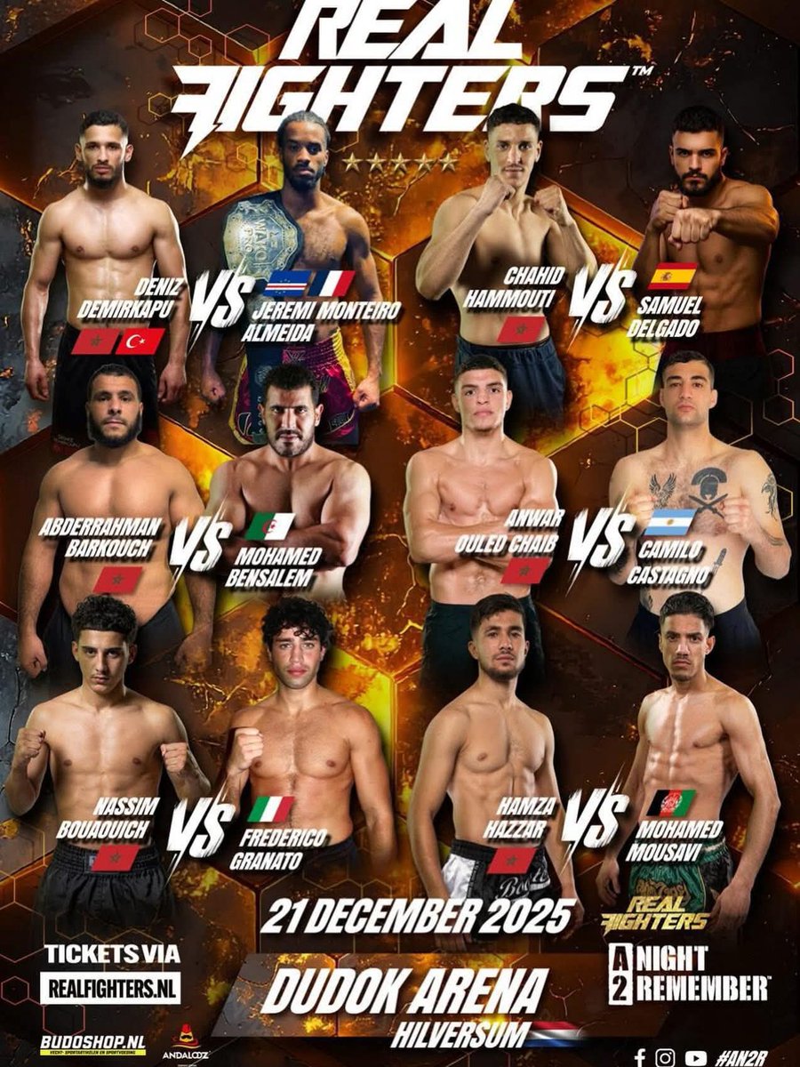 La carte "Real Fighters" ⚔️🥷 à Hilversum ce dimanche 🇳🇱.

De la frappe 🧨.

📷 realfighters