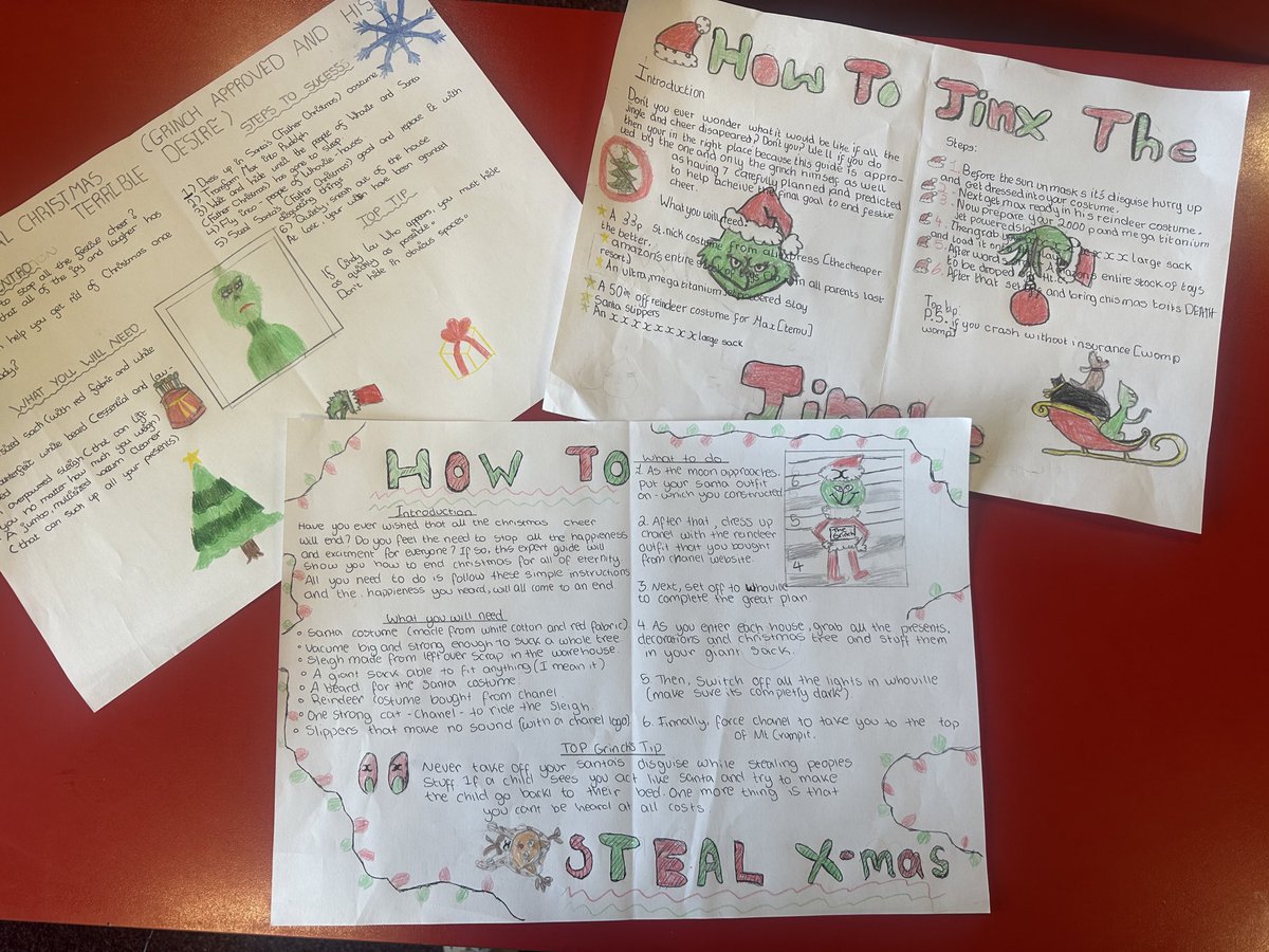 Really impressed with our ‘How to Steal Christmas’ instructional writing inspired by The Grinch. The children engaged brilliantly with the task and showed real care in their writing and presentation. Thanks for the inspiration <a href="/chloef23/">Chlo</a> 🎄🎅🏽