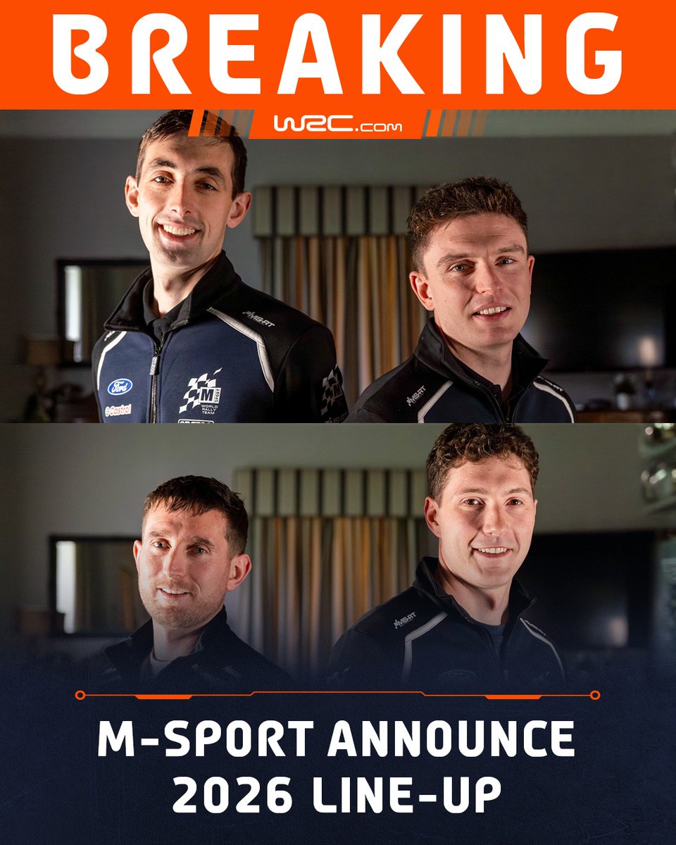 OfficialWRC's tweet image. Rally1 step-up confirmed ✅

Jon Armstrong joins M-Sport Ford for his WRC top-class debut in 2026, alongside returning driver Josh McErlean 👇

bit.ly/3Kx9lQo
