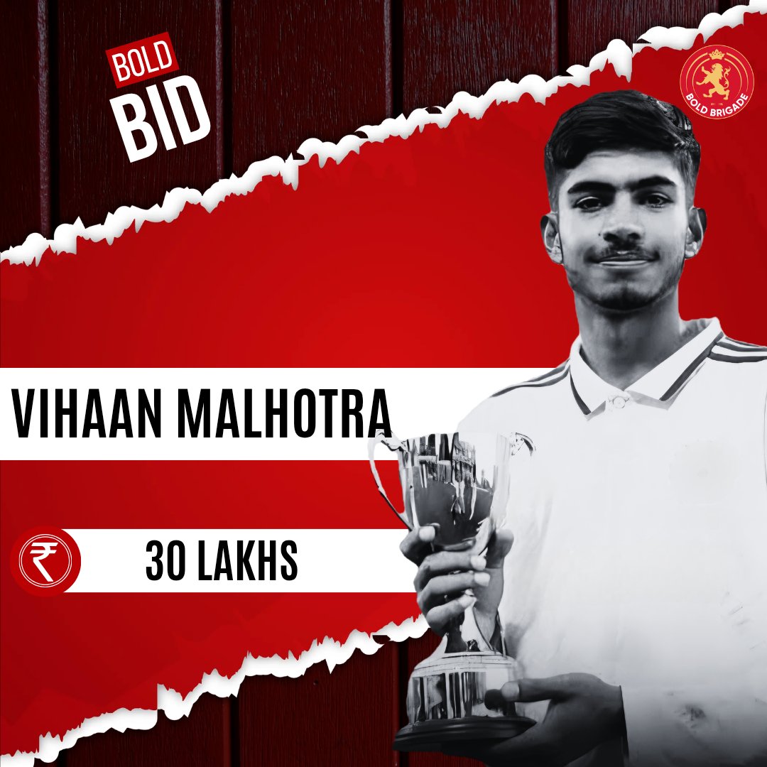 𝐁𝐎𝐋𝐃 𝐁𝐈𝐃 🔨

Vihaan Malhotra is now a part of RCB! ❤️ 

#RCB • #iplauction2026 • #BoldBrigade