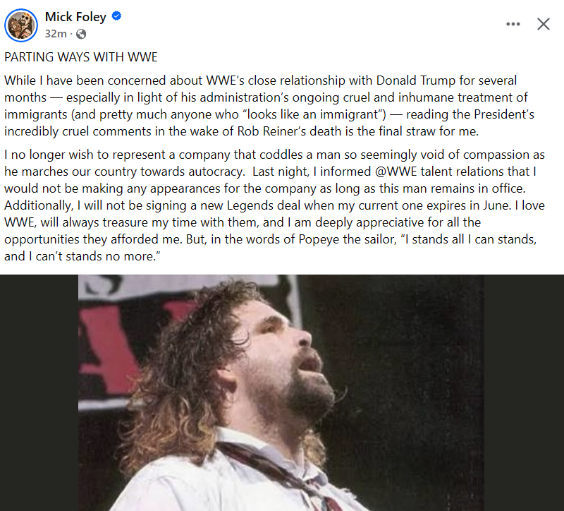 Mick Foley is refusing to sign a new Legends Contract next year