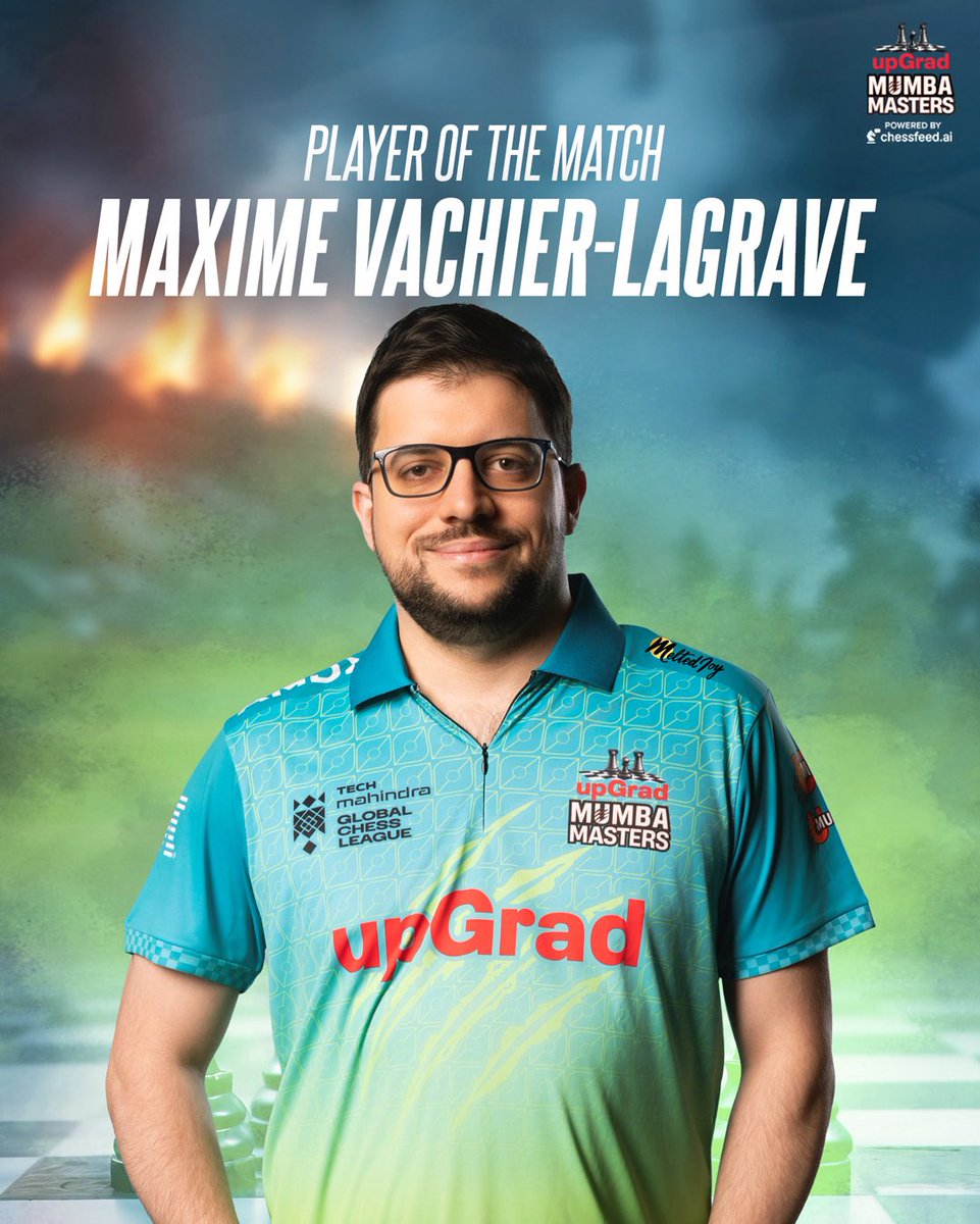 umumba's tweet image. A stellar win over Fabiano Caruana in Match 3 @Vachier_Lagrave brings his A-game when it matters most! ♟️💪  

#upGradMumbaMasters l #TechMGCL