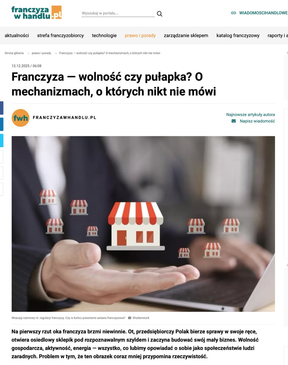 Przedsiębiorczość? Raczej ściema i wykorzystywanie Polaków. Prawniczka z <a href="/UniOpole/">Uniwersytet Opolski</a> na spokojnie i merytorycznie - w punkt o #franczyza jako systemie opartym na wprowadzaniu ludzi w błąd. franczyzawhandlu.pl/prawo-i-porady…
<a href="/JanSpiewak/">Jan Śpiewak</a> <a href="/OficjalneZero/">OficjalneZero</a> <a href="/donaldtusk/">Donald Tusk</a> <a href="/jakub_dymek/">Jakub Dymek</a> 
<a href="/SokzBuraka_eu/">SokzBuraka :)</a>