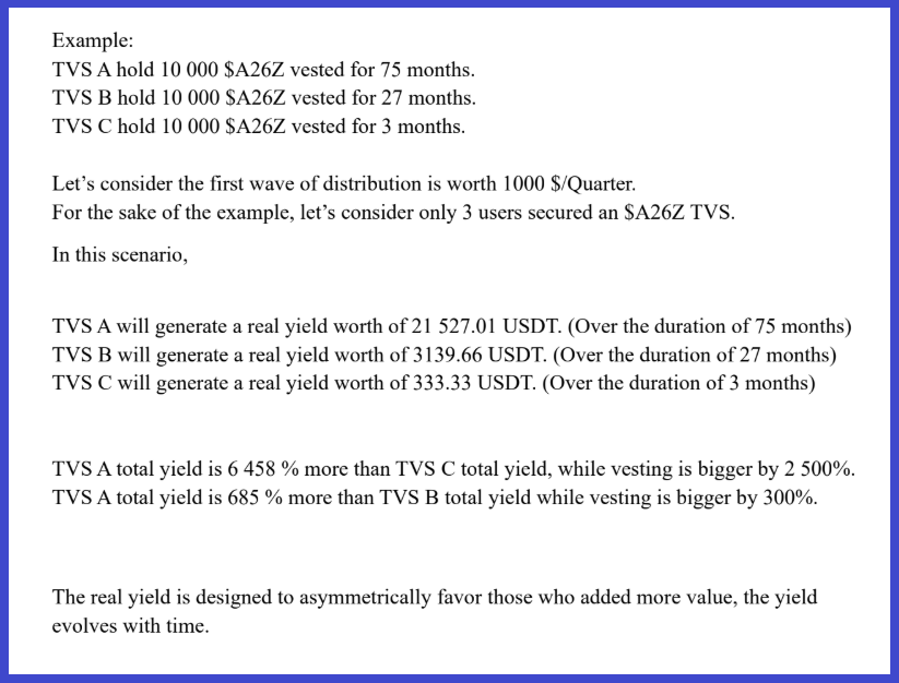 Cyber_Warriorr's tweet photo. There’s nothing better than prioritizing diamond hands; especially with @AlignerZ_Labs.

5% of AlignerZ's profits will be redistributed directly to TVS holders, proportionally to your locked tokens.

The longer and larger your TVS, the greater your share of the reward.

Vesting rewards will be calculated quarterly but dripped to TVS holders by the second.

This prevents quick flippers from gaming the system; buying TVSs just before reward distribution and dumping them right after.

Future yields are affected by the length of the TVS, always favoring the longest plays.

The real yield is designed to asymmetrically reward those who bring the most value.  
It evolves with time.

That’s what we call: Real Yield, Weird Distribution.