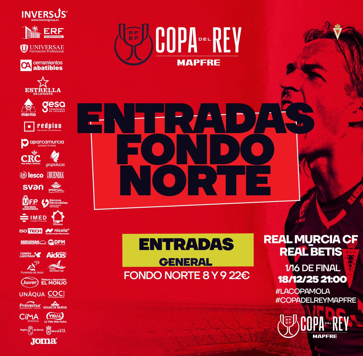 realmurciacfsad's tweet photo. 🚨 𝐍𝐎𝐕𝐄𝐃𝐀𝐃 𝐄𝐍𝐓𝐑𝐀𝐃𝐀𝐒

🆓 Tras la liberación de butacas por parte del @RealBetis, los sectores 8 y 9 de Fondo Norte vuelven a estar disponibles para la afición grana.

🎟️ Entradas ya a la venta 👉 https://t.co/Y2S7nUL7aG https://t.co/JUYVOJk5nF