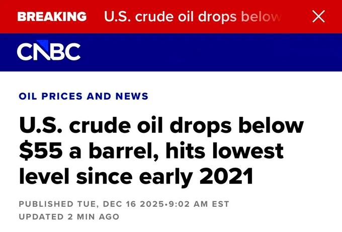 ☕BREW: Il prezzo del petrolio greggio negli Stati Uniti scende sotto i 55 dollari per barile, il minimo dal 2021.