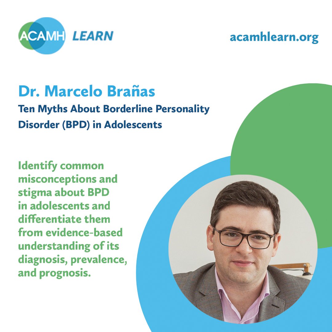 ACAMH_CEO's tweet photo. In this @ACAMHLearn lecture, @MarceloBranas addresses 10 common myths about #BorderlinePersonalityDisorder (#BPD) &amp; examines strategies for addressing stigma and review effective treatments.

Let’s tackle stigma with facts. https://t.co/yzERqoi0Hh https://t.co/KfaTa2U2rp