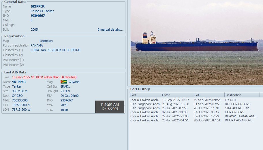 FlconEYES's tweet photo. SKIPPER 9304667
Crude Oil Tanker
A esta hora, por el Sur de #Cuba a Estados Unidos.
En el mapa, otros tanqueros furtivos #Darkfleet que operan en el #Caribe
Src: #VTExplorer
#VesselAlert #AIS #Maritime #OSINT #16Dec https://t.co/ZCTWHoVqVS