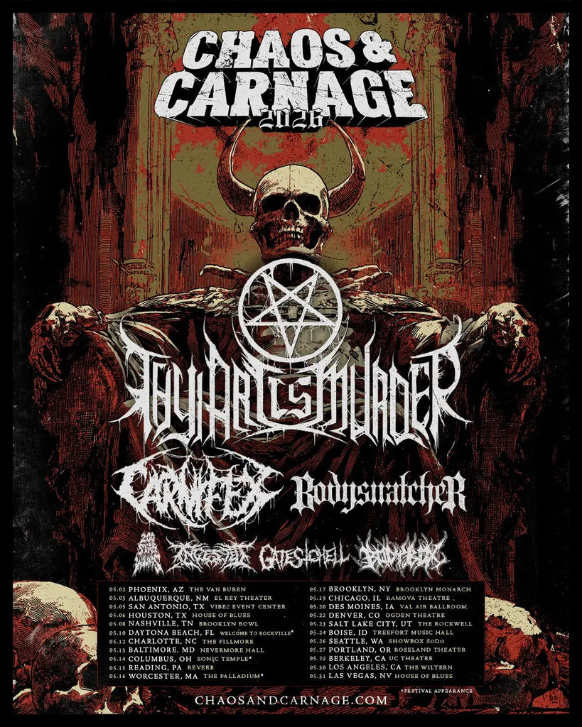 KNOTFEST's tweet photo. Thy Art Is Murder Top Chaos and Carnage 2026 - with Carnifex, Bodysnatcher, 200 Stab Wounds, Ingested, Gates to Hell and Bodybox  https://t.co/txMBfaT0Ur https://t.co/bFY86Hom2K