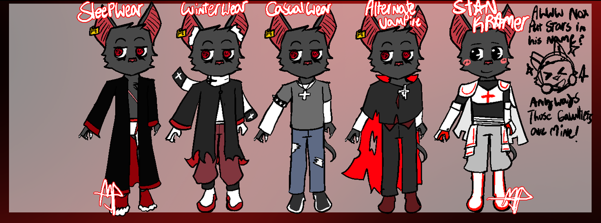 ParadoxMillion's tweet photo. Amelia and Nosferatu's outfits. I liked how Amelia's outfits turned out, but I also really like making the 'Stan Kramer' outfit lol. 

 #HouseofNosferatu #digitalart https://t.co/JpjowPV6Ld