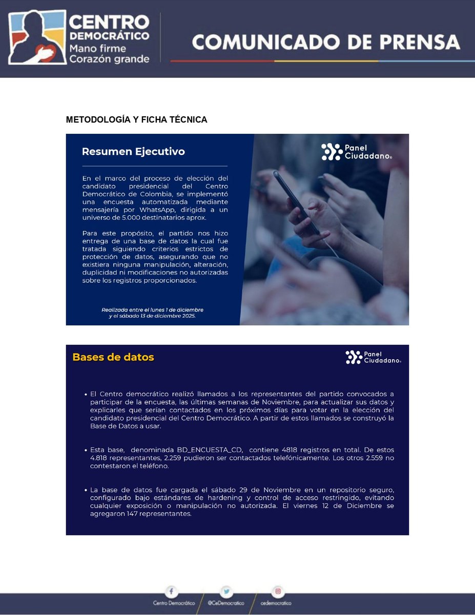 CeDemocratico's tweet image. El Centro Democrático, en un ejercicio de transparencia, entrega a la opinión pública las fichas técnicas y resultados de los estudios realizados por CADEM y Panel Ciudadano para escoger a la candidata a la Presidencia del Partido.
