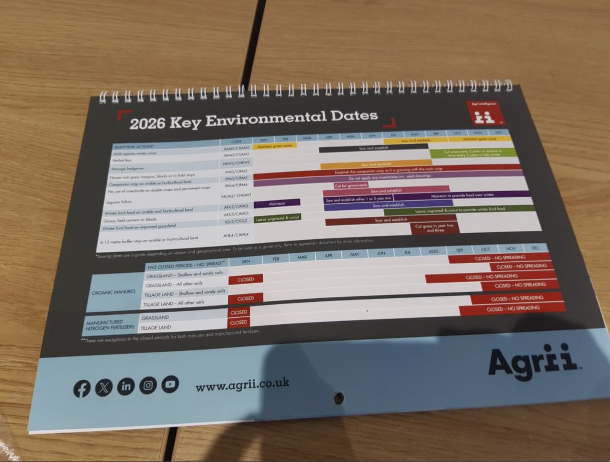 Pleased to see Agrii Calendars and Diaries are arriving on farms across the UK

This year’s diary includes an environmental calendar with key dates for SFI and environmental schemes, helping growers plan ahead, stay on track and keep everything aligned through the season.