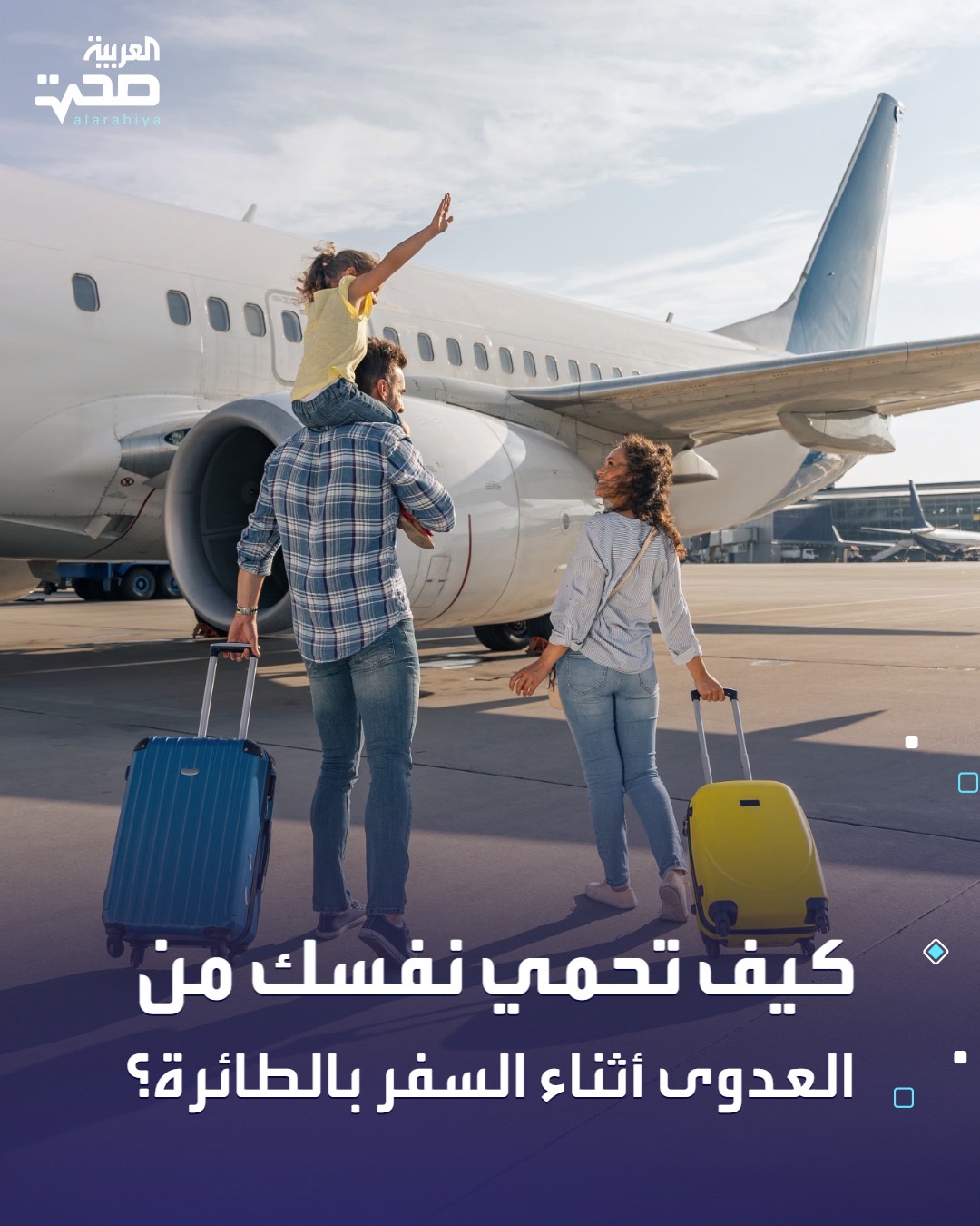 كيف تحمي نفسك من العدوى أثناء السفر بالطائرة؟. معظم الفيروسات التنفسية، مثل الإنفلونزا وكوفيد-19، تنتقل عبر الهواء والاختلاط المباشر، وليس من مساند المقاعد أو الطاولات.. للوقاية: اختر مقعد النافذة لتقليل الاحتكاك. اغسل يديك باستمرار وتجنب لمس وجهك. شغّل فتحة التهوية فوق المقعد. ارتدِ الكمامة في الأماكن المزدحمة صحة _صحة 