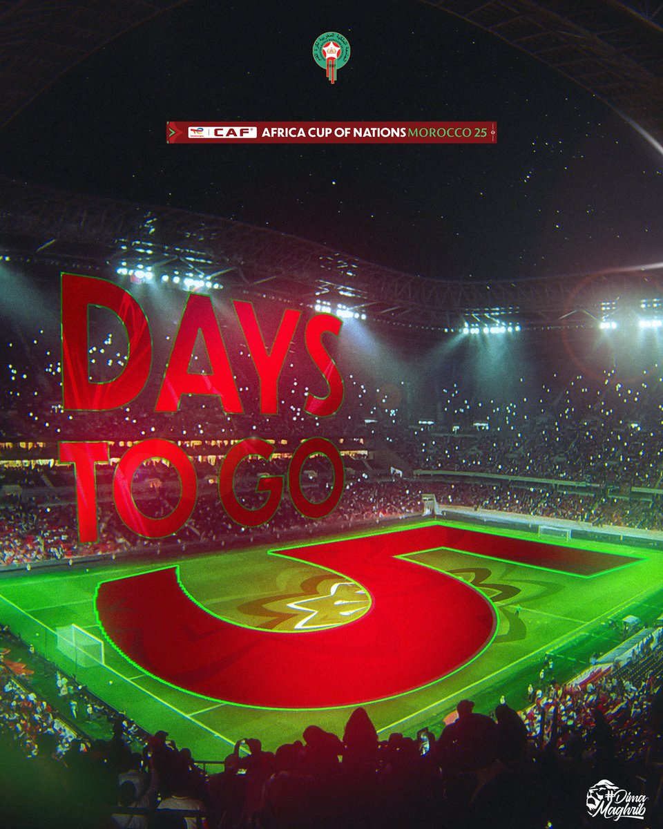 خمسة أيام تفصلنا عن انطلاق أكبر حدث كروي في القارة 🌍🤩

The countdown continues⏳Just 5️⃣ days until Africa’s Ultimate Football showdown! 🇲🇦

#DimaMaghrib | #TotalEnergiesAFCON2025