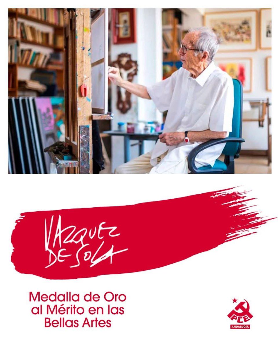 PCACadiz's tweet photo. Nuestro camarada, Andrés Vázquez de Sola, recibe a título póstumo la Medalla de Oro al Mérito de las Bellas Artes.

Un justo reconocimiento para quien dedicó su vida a la lucha antifranquista desde "La ideología se sus lápices".

Ejemplo de compromiso que perdura en el tiempo. https://t.co/S4P9zmh7yl