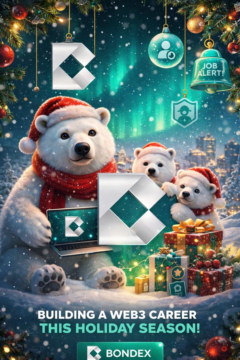 amarlynputrii's tweet photo. A festive @bondexapp Xmas Poster inspired by global talent, trust, and the future of work, featuring a cozy polar bear theme with Bondex at the center.
#Bondex #Web3 #XmasChallenge #Web3Careers https://t.co/QS5kk6G0zz