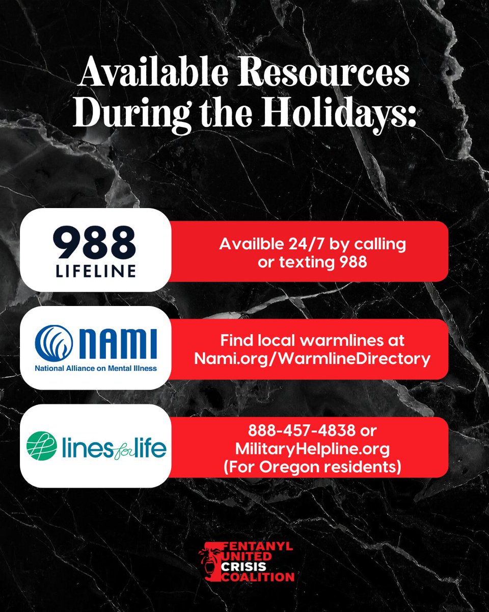 FUCCfentanyl's tweet photo. Remember that you are not alone this holiday season. ❤️

If you need someone to talk to, these resources are available to you.

#FUCC #FUCCFentanyl #OverdoseAwareness #OpioidCrisis #NarcanSavesLives https://t.co/ERTAkcS9jD