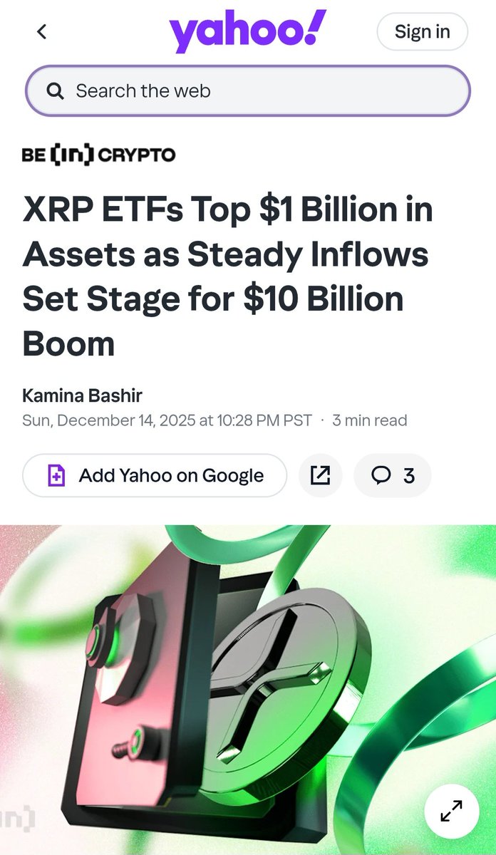 mrnguyen007's tweet image. 🚨 🚨 🚨 🚨 🚨:

XRP ETFs Top $1 Billion in Assets as Steady Inflows Set Stage for $10 Billion Boom. 📃 🪙 💰 🇺🇸 

BOOOOOOM! 🔥 🔥 🔥 🔥 🔥 

#XRP #RLUSD #XRPETF 💎 💎 💎 💎 💎 💎 💎 💎 💎 💎