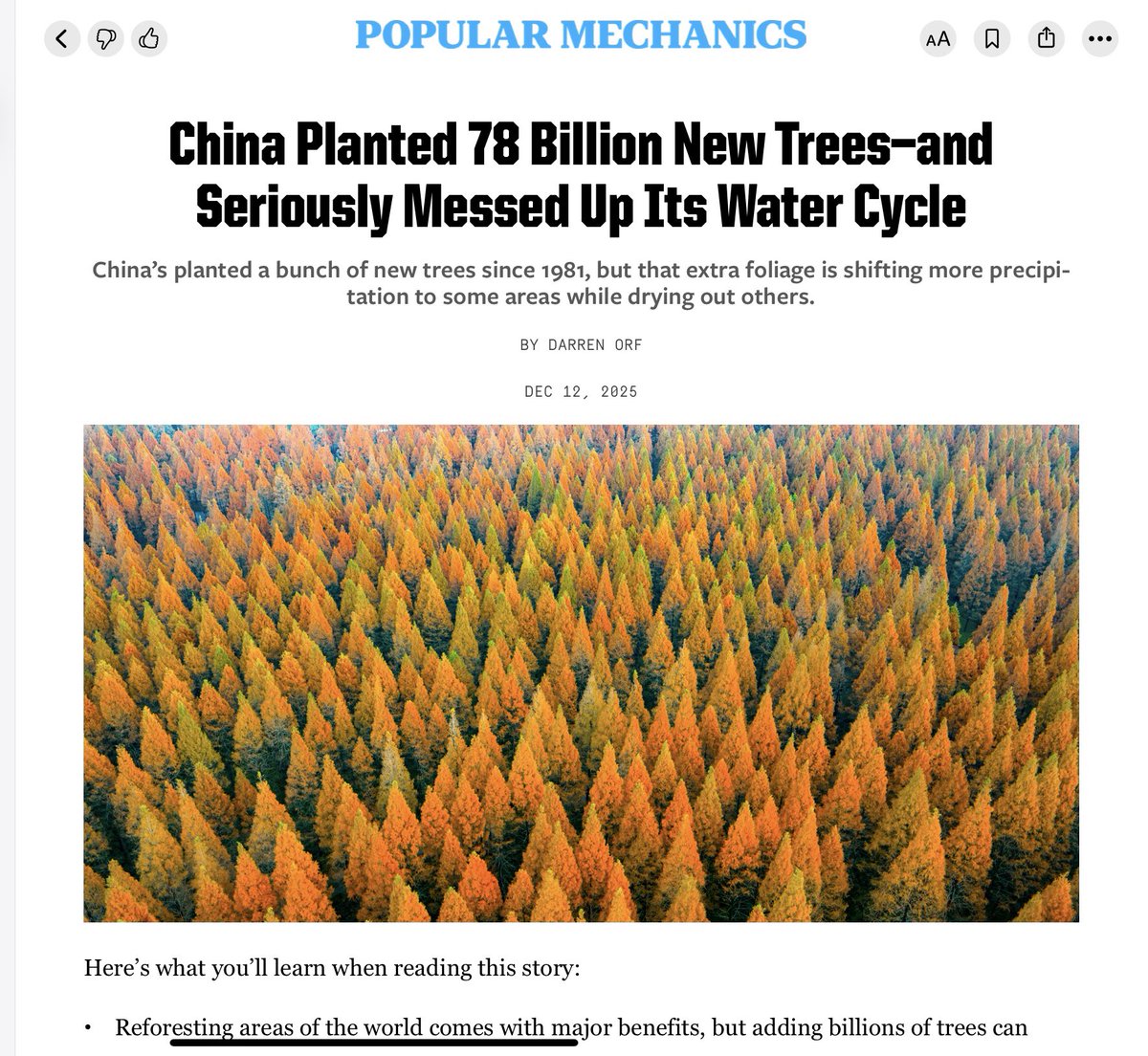 Race2Extinct's tweet image. We can plant trees. We can’t plant ecosystems.

China’s massive regreening effort reduced erosion, but also altered rainfall and water availability across much of the country.

Replacing natural hydrologic regimes with engineered ones has consequences.