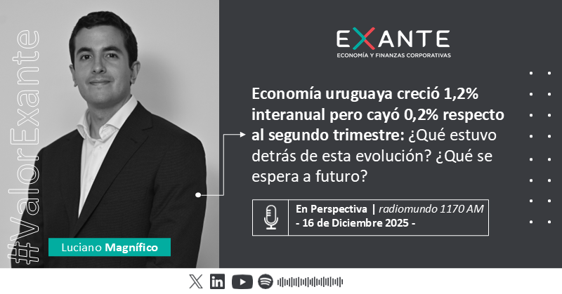 Exante_UY's tweet photo. Entrevista🎙| “Los datos de PIB del tercer trimestre confirmaron que la economía uruguaya perdió dinamismo en los meses más recientes, lo que estuvo bastante generalizado a nivel sectorial”.
@LMagnifico_ en @enperspectivauy
#Enlace 🔗:https://t.co/mrX2Cgktdm
#Escuchalo 🎧: https://t.co/yvCFi4jGEz