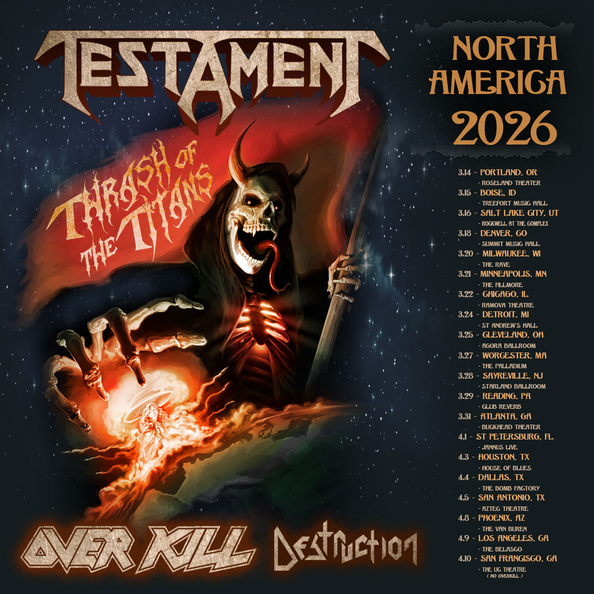 destruction's tweet image. THRASH OF THE TITANS NORTH AMERICA 2026! 🇺🇸

It was such a successful tour in Europe and many fans have also demanded this for the States, a slightly different version is now coming to the USA!🤘🤘🤘
Tickets: metalinjection.net