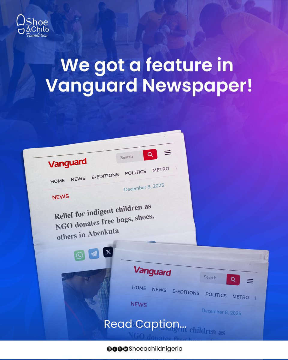 shoeachild's tweet photo. Lace Up Towards A Brighter Future 2.0 was a success and the Vanguard Newspaper reported it!

Read all the details here;
https://t.co/otMl5PQIJD

#shoeachildfoundation #shoeachild #shoes #lutbaf2.0 #vanguardnewspaper #news #December #Christmas https://t.co/EBOd6HXUvs