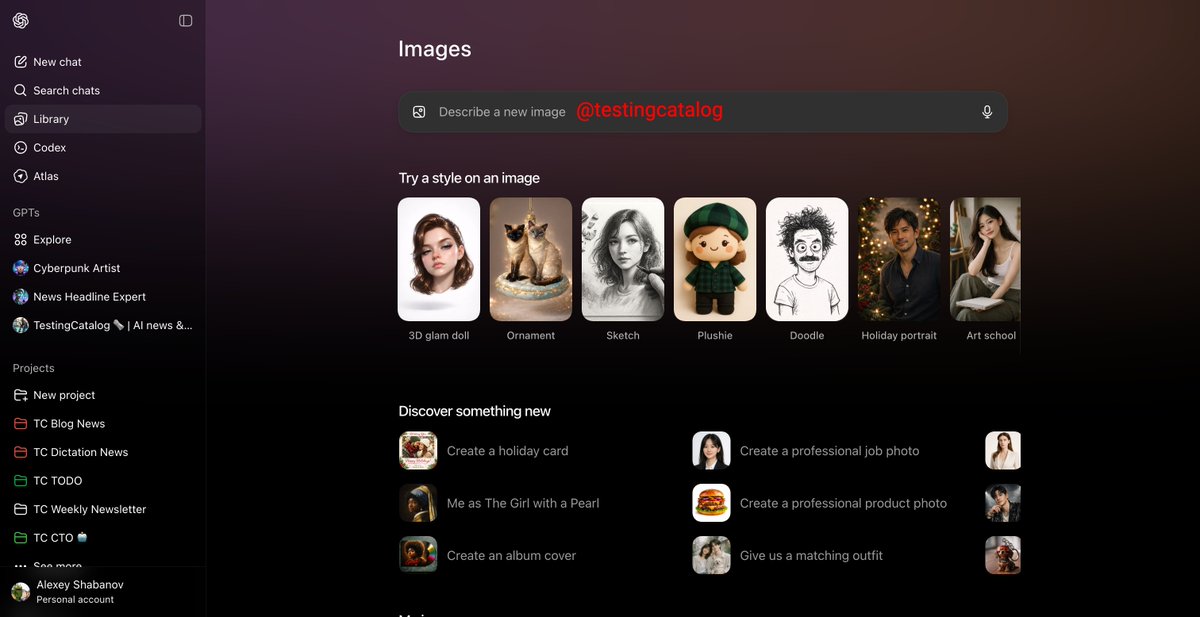 testingcatalog's tweet photo. BREAKING 🚨: It looks like the Image 2 model rollout has started already for ChatGPT. 

It would also come along with a new UI for the Image tab with h style selector and a prompt bar. 

Did you get it too? 👀 https://t.co/dHfSXYwRKH