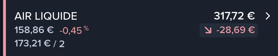CaptainBourse's tweet image. Aujourd’hui, je me suis séparé de mon seul titre en OPCVM (203€) qui avait certes une performance annuelle correcte (15,84%/an) mais dont le rendement net était réduit par des frais élevés de 1,5-2%/an.

➡️Renforcement d’AL actuellement en baisse.

PRU = 173,21€
#airliquide