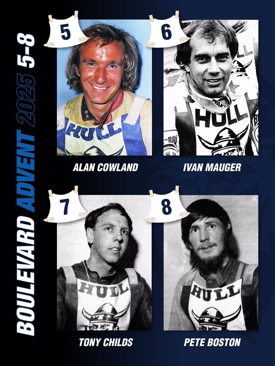𝗛𝘂𝗹𝗹 𝗩𝗶𝗸𝗶𝗻𝗴𝘀 𝗕𝗼𝘂𝗹𝗲𝘃𝗮𝗿𝗱 𝗔𝗱𝘃𝗲𝗻𝘁 𝗖𝗮𝗹𝗲𝗻𝗱𝗮𝗿

Behind race-jackets 1️⃣-8️⃣

🔵 Bobby Beaton 🏴󠁧󠁢󠁳󠁣󠁴󠁿 
🔵 John Cook 🇺🇸 
🔵 Robin Amundson 🇦🇺 
🔵 Colin Tucker 🇳🇿 
🔵 Alan Cowland 🇬🇧 
🔵 Ivan Mauger 🇳🇿 🐐 
🔵 Tony Childs 🇬🇧 
🔵 Pete Boston 🇬🇧

#HullNeedsSpeedway