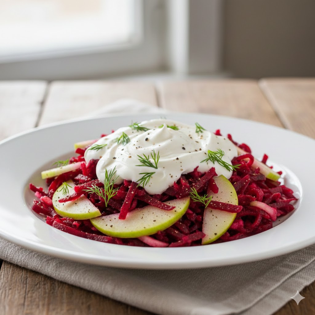 🥗 Салат «ВАРШАВА»
📜 Історія

Польська кухня завжди вміла працювати з простими продуктами.
Буряк, яблуко й хрін — класичне поєднання, яке добре зберігається і гріє в холод.
t.me/smachnogo_vam_…