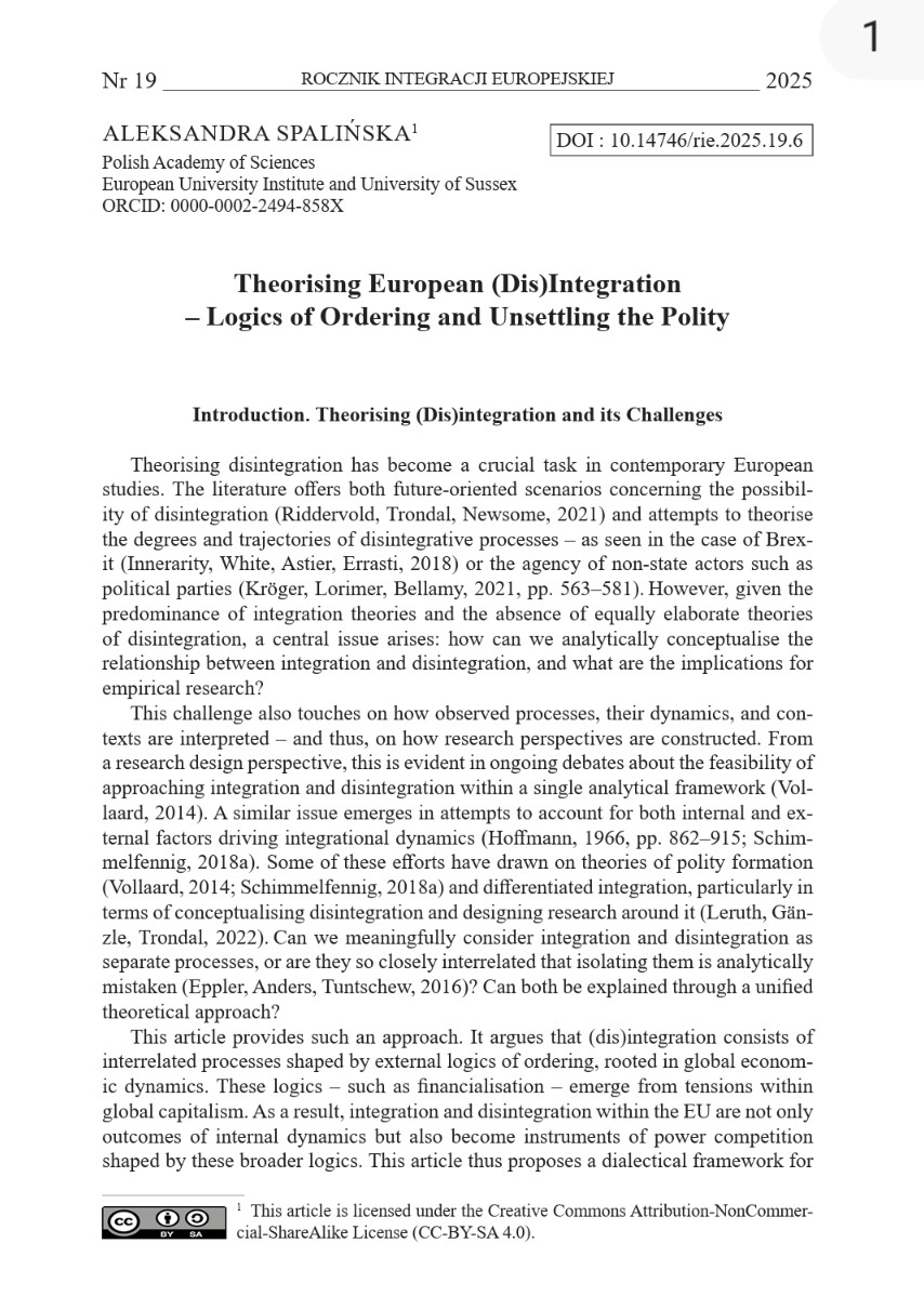 Hot off press: I'm happy to share my new article "Theorising European (Dis)Integration – Logics of Ordering and Unsettling the Polity" that has been published in "Yearbook of European Integration" (<a href="/RIEuropa/">Rocznik Integracji Europejskiej</a>) The article is available in the open access:  rie.amu.edu.pl/19-2025/