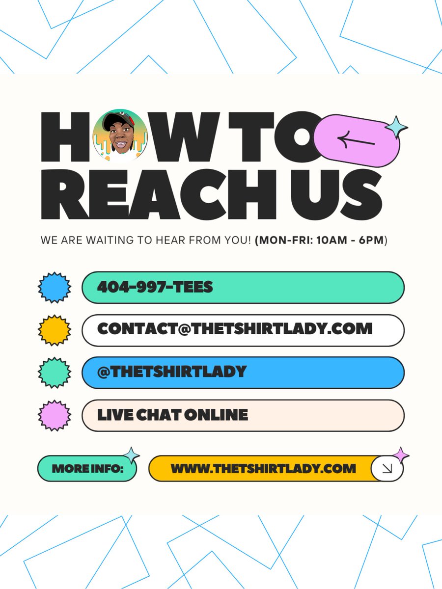 TheTShirtLady's tweet image. Got questions or ready to start your next custom project? We’re just a message away! Reach us by Phone, Email, Social Media or Live Chat, we’d love to help bring your ideas to life. 💬✨ #TheTShirtLady #CustomApparel #BrandingMadeEasy

thetshirtlady.com/7fxd