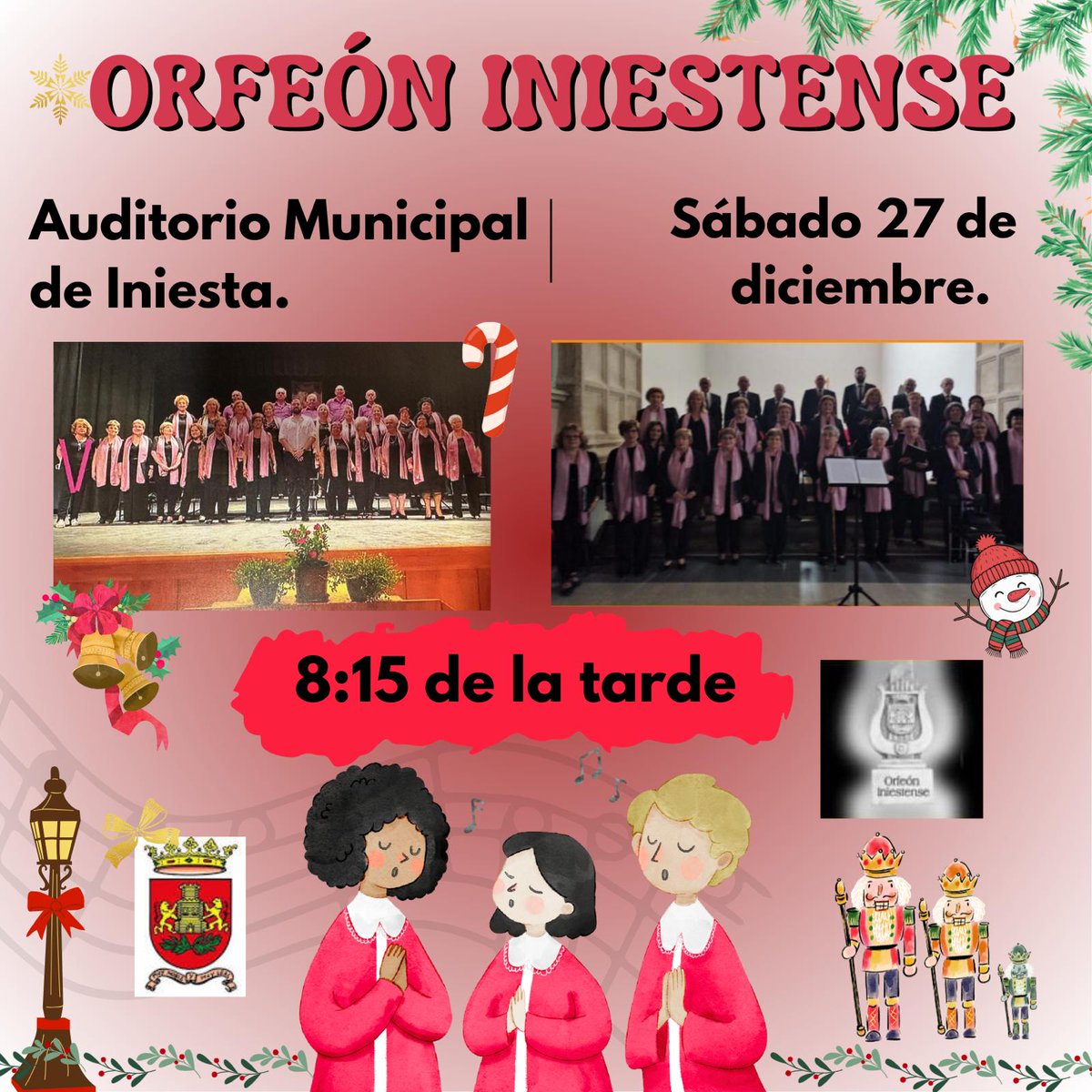 Concierto de Navidad del Orfeón Iniestense 🎶

El próximo sábado 27 de diciembre, el Orfeón Iniestense volverá a llenar de música Iniesta con su tradicional Concierto de Navidad 🎄

📌Auditorio Municipal de Iniesta
🕗20:15 h
🎫Entrada libre hasta completar aforo