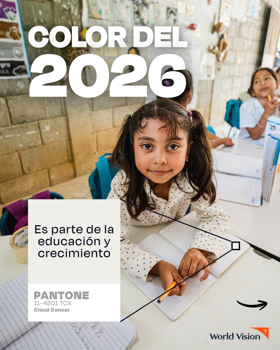 WorldVisionHN's tweet photo. Color Pantone 2026 habla de esperanza 🤍

Nos recuerda el valor de la tranquilidad y la reflexión. Este tono abre espacio a creatividad, y acciones que abren caminos de protección, bienestar y desarrollo para la niñez y sus familias🧡.

Únete al cambio: https://t.co/HJ4JwboMuN✨ https://t.co/Zoqho4mfuL