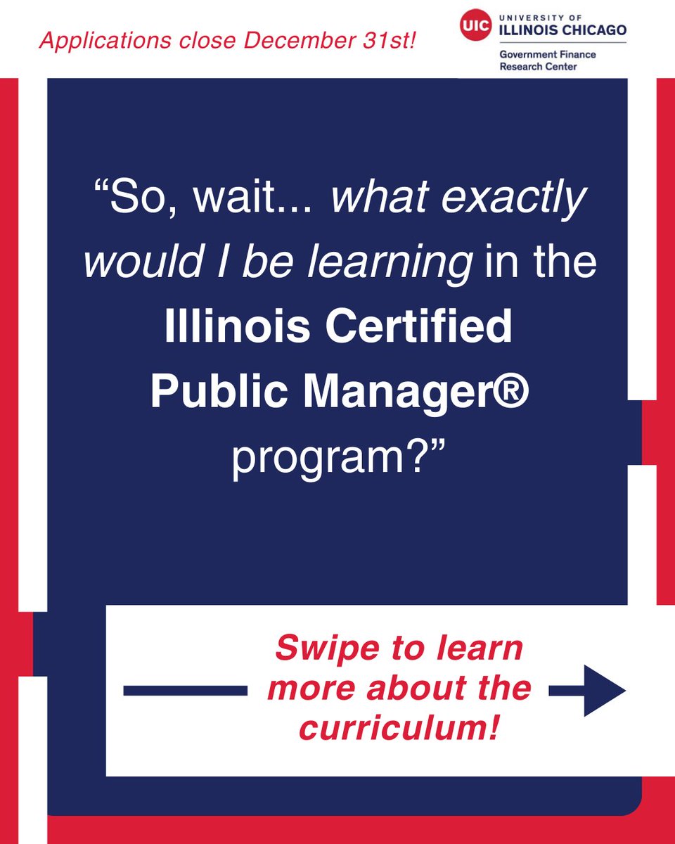 govfinanceUIC's tweet image. Curious about the Illinois Certified Public Manager® #curriculum? Click through to read more about the seven core competencies this program offers, and don't forget to apply now before our application deadline of 12/31!