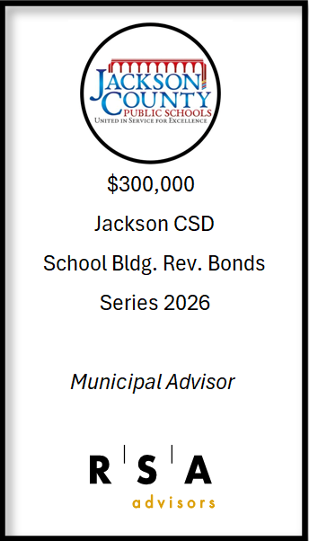 RSA_Advisors's tweet photo. RSA completed a successful bond sale today for Jackson County Schools. We had a pleasure working with the district and look forward to future projects! https://t.co/7ppfvAWkNv