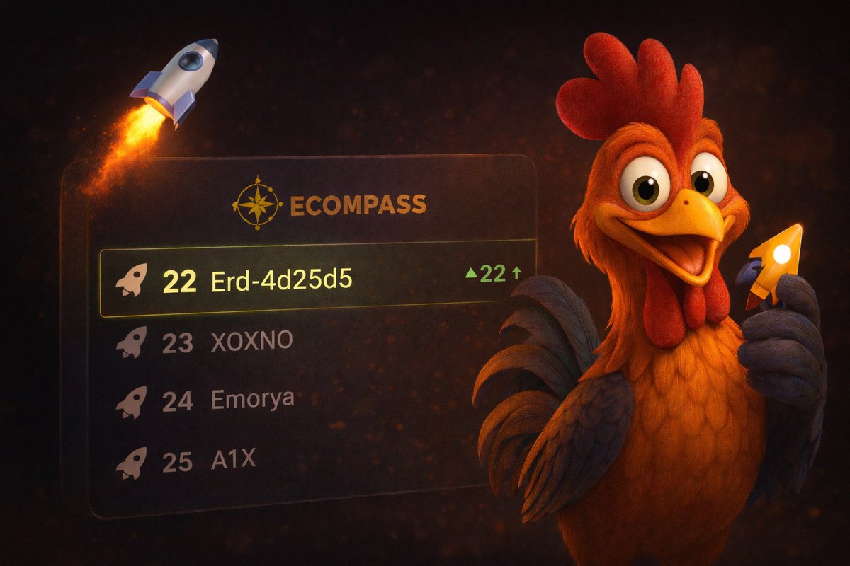 🚀 ERD-4d25d5 just climbed to Rank #22 on eCompass

Passing XOXNO, Emorya, and A1X along the way.

No noise. Just progress. 🟡🐓

<a href="/XoxnoNetwork/">XOXNO Network</a> <a href="/EmoryaFinance/">Emorya Finance | $EMR</a> <a href="/_AI_Nexus/">AI Nexus</a> #MultiversX $EGLD