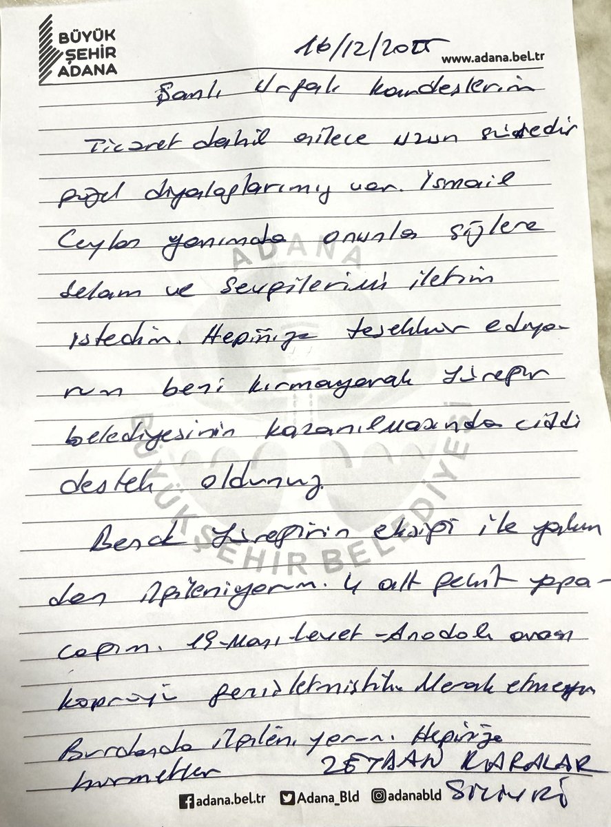 Zeydan başkanımda ŞANLIURFALI hemşehrilerime mektup

Yüreğir Belediye Başkanımız Sayın Ali Demirçalı ile birlikte Silivri’deydik.

Büyüğümüz Zeydan Karalar başkanımız, Oya Tekin ve Kadir Aydar başkanlarımızı ziyaret ettik.
Zeydan Karalar 
Silivri 
16.12.2025