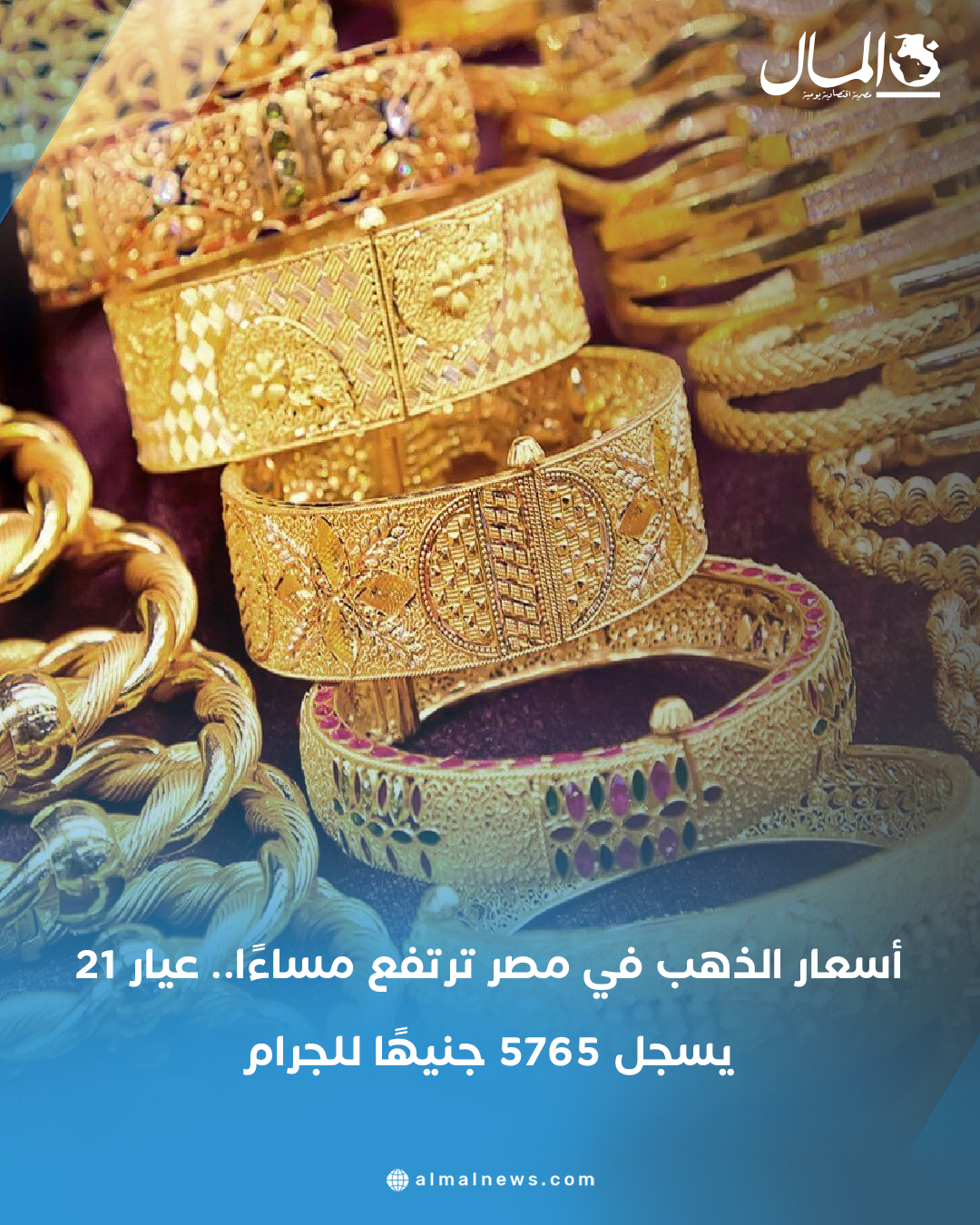 أسعار الذهب في مصر ترتفع مساءًا.. عيار 21 يسجل 5765 جنيهًا للجرام. للتفاصيل 