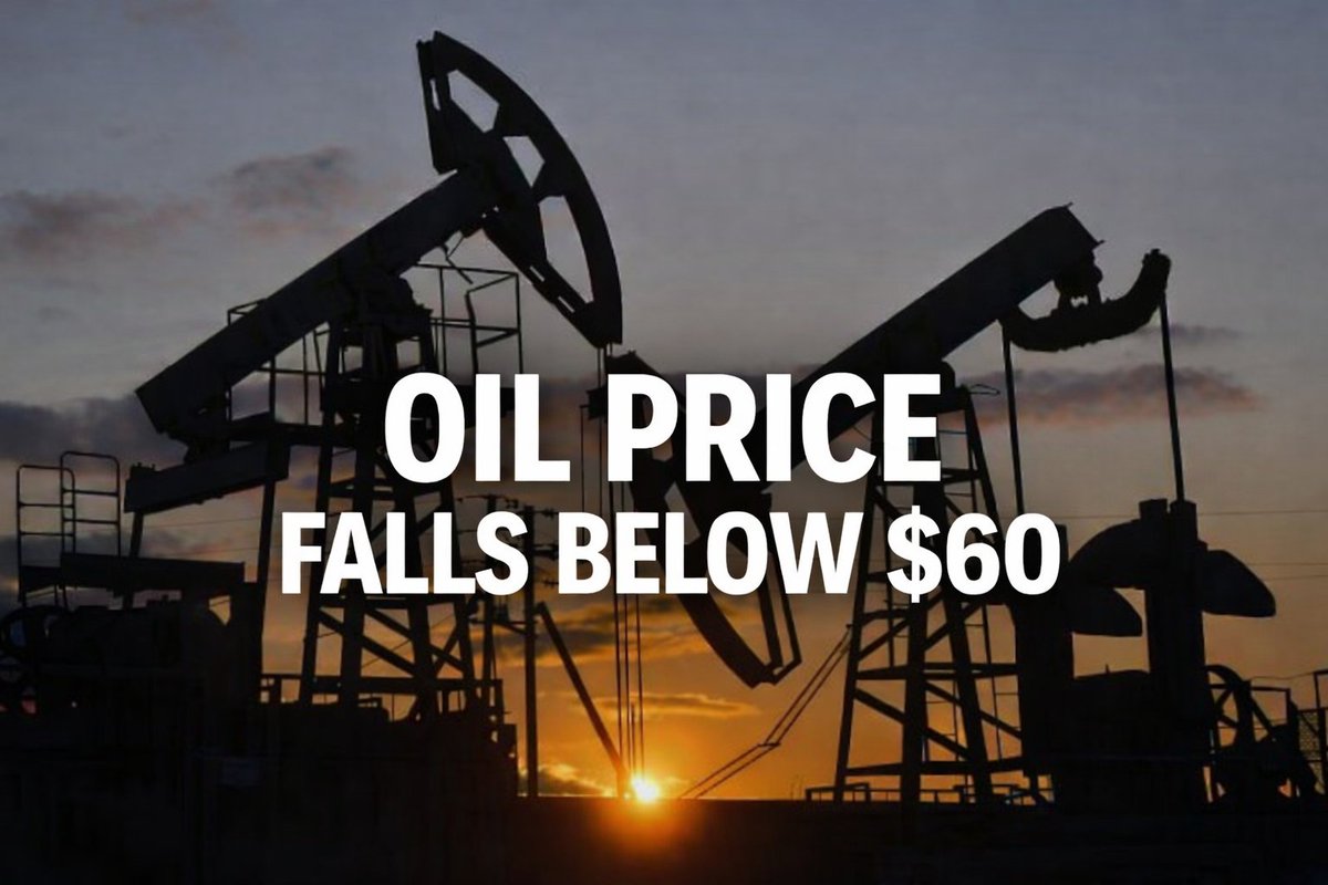 StreamForex's tweet photo. ⚫️ Brent fell to $59.96 a barrel, falling below the key $60 mark for the first time since May.

⚪️  US West Texas Intermediate (WTI) was trading near $56 a barrel.

🟢 The last time the price fell this low was in 2021.

https://t.co/uDeId5SFM6 https://t.co/WVFiuz6OF3